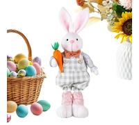 Easter Bunny Decoration | Soft Fabric Tall Standing Bunny 41-55cm | Plush Gnome with Extendable Legs | Hand-Held Carrots Or Flowers | Holiday Home, Party and Kids Room Decor | Primavera Celebration