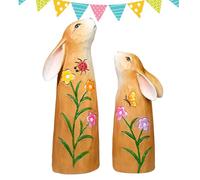Easter Bunny Figurines - Spring Decor Accent for Shelf Styling | Resin Crafted Sculpture with Hand Painted Details, Seasonal Rabbit Ornament Display for Bookcase Cabinet Nightstand Bedroom Garden