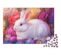 Easter Bunny Floral Colourful Bunny with Easter Eggs 1000 Pieces Jigsaw Puzzles Adults Fun Brainteasing Home Activity 38x26cm/1000pcs