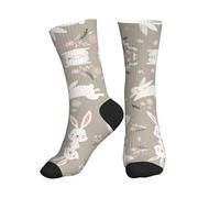 Easter Bunny Flower Print Calzini Da Lavoro Anti-Vesciche Calze Lunghe Comodo Calzini Lunghi Per Esterno Hike Running 40Cm