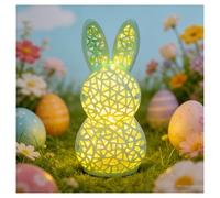 Easter Bunny Lamp 3D Printed Hollow out Bunny Figurine Light Up Rabbit Statues for Table Office Bookshelf Decor Easter Spring Home Decor Gifts(Green)