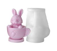 Easter Bunny Mold, 3D Rabbit Candle Mold in Teacup, Funny Reusable Easy Release Silicone Mould for Plaster Candle Soap Making, Home Decor Holiday Arts Crafts Family Beginners