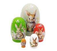 Easter Bunny Nesting Dolls - 5-Layer Wooden Rabbit Decor Set, Russian Wooden Spring Animal Dolls | Matryoshkaa Doll Set Holiday Display for Living Room Bedroom Tovaglia Entryway Desk Dining Table
