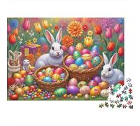 Easter Bunny Puzzle 1000 Pezzi Materiale Riciclabile Colorful Eggs Puzzles per Anziani Allentare La Demenza Senile Fun Activity Grande Regalo Idea 52x38cm/1000pcs