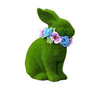Easter Bunny Statue - 3D Resin Green Home Decor Wearing a Floral Wreath, Easter Bunny Garden Decor for Yard, Garden, Lawn, Porch, Door Front, Table, Corner, Indoor, Spring, Offices, Room, Desk Decorat