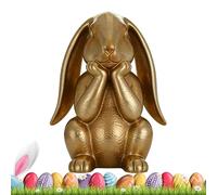 Easter Bunny Statue - Gold Resin Rabbit 9.45x5.51 Inches, Spring Centerpiece Tabletop Decor, Thinking Figurine Ornament | Home Indoor Shelf Mantel Dining Table Entryway Living Room Farmhouse Office Pr