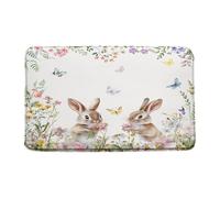 Easter Bunny Watercolor Pink Flower Butterfly Green Leaves Cute Easter Bunny Rabbit Rustic Nature Spring Holiday Tappeti Da Bagno Asciugatura Rapida Tappeto Da Bagno Zerbino Ingresso 40X60Cm