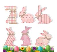 Easter Bunny Wooden Sign,6 Pieces Authentic Rustic Bunny Shaped Wood Rustic Decoration - Multi-Purpose Home Kitchen Spring Ornament | For Tabletop Shelf Mantel Tiered Tray Wall Office Outdoor Indoor