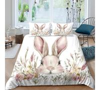 Easter bunnySet Di Copripiumino microfibra 3 Pezzi stampa 3D con cerniera watercolor floral design copripiumino con federa traspirante ultra morbido e traspirante for bambini King（220x240cm）