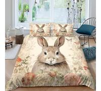 Easter bunnySet Di Copripiumino ultra microfibra 3 Pezzi stampa 3D con cerniera Vintage floral illustration copripiumino con federe traspirante ultra morbido for ragazze Super king（260x220cm）