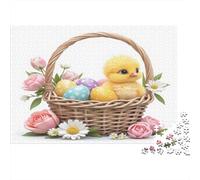 Easter Chick-Spring Festive Illustration Adult Challenging Jigsaws Duckling And Eggs in A Basket for Adults Teens & Seniors Great Gift 52x38cm/1000pcs