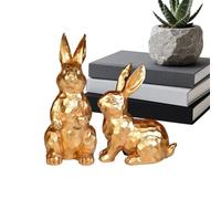 Easter Decor | Gold Vintage Resin Bunny Figurines 2 Pieces 11cm & 9.5cm | Small Animal Table Ornaments For Living Room, Bedroom, Office, Shelf, Cabinet, Porch, Garden | Holiday Party, Easter Celebrati