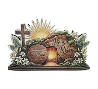 Easter Decorations - 15x9.2x0.7cm Wooden Religious Table Centerpieces, Standing Desk Display Decorations, Empty Tomb Cardboard "He Has Risen", Church Stage, Party, Home