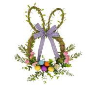 Easter Door Wreath - Spring Bunny Bow Decor for Entryway | PVC Foam Cloth Artificial Greenery, Farmhouse Hanging Ornament, Indoor Outdoor Seasonal Wall Porch Decoration