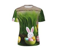 Easter Egg Bunny Grass Stampa in legno da uomo T-shirt a maniche corte alla moda da corsa Fitness Routine Attività estive, Nero , M