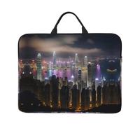 Easter Egg Bunny Grass Wood Print - Custodia per computer portatile da 14", con manico portatile, per viaggi d'affari, pendolari, tasca per accessori, Notte aerea di vista Hong Kong1, Taglia unica