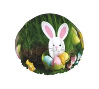 Easter Egg Bunny Grass Wood Print Elastic and Reusable Hair Bath Caps Double Waterproof Layer Bathing Hat