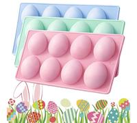 Easter Egg Shaped Silicone Mold for Baking, 3 Pack Non-Stick 24 Cavity Chocolate Molds, Food Grade 3D Egg Shaped Tray for Cake, Jello, Soap, Ice Cream, DIY Easter Party Favors (01)