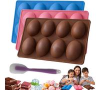 Easter Egg Silicone Mold for Baking, 8 Cavity Easter Egg Moulds, Non-Stick Easy Release Easters Chocolate Moulds,Silicone Moulds for Chocolate, Cake, Jello, Ice Cream, Dessert (3Pcs-A)