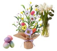 Easter Egg Tree - Carrot Egg Easter Trees, Artificial Flower Desk Decor with Hand-Painted Pastel Accents, Festive Spring Centerpiece, Whimsical Floral Topiary for Homeowners Party Buffet