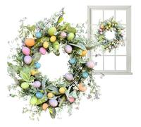 Easter Egg Wreath, Spring Wreath, Pastel Easter Eggs, Faux, Indoor & Outdoor Use, Colorful, Decoration, 22 Inch, Multi-Color, 45cm, 1 Piece, Easy To & Lightweight