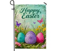 Easter Eggs Spring Festive Butterfly Flowers Easter Pastel Blue Bandiere Verticale Durevole Flag Colore Vivido Bandiera Da Giardino Per Festival Prato Balcone 30X45Cm