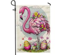 Easter Flamingo Tropical Sun Cloud Animal Easter Egg Wildflower White Pink Flag Resistente Alle Intemperie Bandiera Da Giardino Colore Vivido Bandiere Per Interno Esterno Cortile 30X45Cm