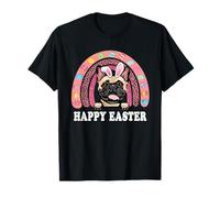 Easter French Bulldog Dog Bunny Eggs Hunting Boho Rainbow Maglietta