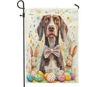 Easter German Shorthaired Pointer Dog Cute Bunny Eggs Pattern Bandiera Da Giardino Decorative Bandiera Da Cortile Doppia Faccia Bandiere Da Giardino Per Soggiorno Casa Parete 30X45Cm