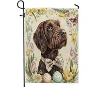 Easter German Wirehaired Pointer Dog Flower Art Eggs Pattern Bandiera Di Benvenuto Stagionale Bandiera Esterna Decorative Bandiere Per Dormitorio Soggiorno Casa 30X45Cm