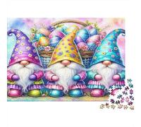 Easter Gnomes Basket 1000Pc Challenging Puzzle: Three Colorful Easter Gnomes for Adults Teens & Seniors Brainteasing Game 52x38cm/1000pcs