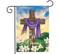 Easter He Is Risen Easter Cross Flower Lily Bandiere Verticale Resistente Alle Intemperie Flag Durevole Bandiera Da Giardino Per Portico Giardino Casa 30X45Cm
