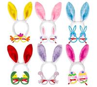 Easter Joy - Set di 12 fasce regolabili e montatura per occhiali, con affascinanti disegni di orecchie da coniglietto (A)
