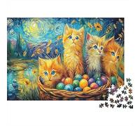 Easter Kittens Puzzle 1000 Pezzi Gattini di Pasqua colorati in cesto di vimini idea regalo puzzle decompressivo educativo divertente per famiglie