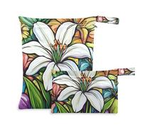 Easter Lily Happy Easter FLOWER e white zip bag per costume da bagno 2 Pack borsa per pannolini articoli essenziali con manici per piscina, pannolini per bambini