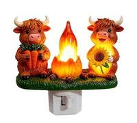 Easter Nightlight Decor - Plug-In Highland Cow Night Lights Lamp, Lighted Spring Holiday Nightlight for Bedroom Bathroom Farmhouse, Cute Highland Cow Night Lights Festival Wall Plug Decoration