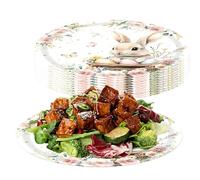 Easter Party Plates, Bunny Holiday Tableware, 23cm Paper Plates with Cups Napkins Build, Dining Living Room Accessory, Bedroom Office Decor with Festive Design, School Farmhouse Use for Restaurant Pi