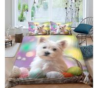 Easter puppySet Di Copripiumino microfibra 3 Pezzi stampa di 3D cerniera nascosta Cute fluffy pet style copripiumino incluso federe aiosa ultra morbido e traspirante for bambini Super king（260x220cm）