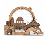 Easter Resurrection Scene Decor Lighted Holy Week Wood Display with LED 11.5" Handcrafted Empty Tomb Sculpture for Mantel Shelf - Risen Savior Ornament with Rotating Date Wheel(Easter Countdown)