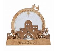 Easter Resurrection Scene Decor Lighted Holy Week Wood Display with LED 11.5" Handcrafted Empty Tomb Sculpture for Mantel Shelf - Risen Savior Ornament with Rotating Date Wheel(Christmas Countdown)