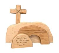 Easter Resurrection Scene Set - Handmade Wooden Jesus Display Kit, Tiered Tray Faith Based Table Decoration Set, Christian Sacred Story Ornament Pieces For Home Church Catholic Worship Seasonal