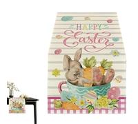 Easter Runner, Dining Table Linen, Farmhouse Holiday Décor, 72 x 13 Inches, Cute Bunny Pattern, Rustic Table Accent, Spring Party Supplies for Kitchen Home Gathering Event