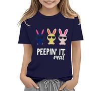 Easter Shirts for Toddler Boy Short Sleeve Tractor Bunny Tshirt for Kids Cotton Tee Tops 2 13 Years Glitter Shirt Girls Blue, Blu marino, 8-9 Jahre