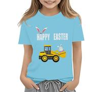 Easter Shirts for Toddler Boy Short Sleeve Tractor Bunny Tshirt for Kids Cotton Tee Tops 2 13 Years Blusa Bambini Ragazza 152, Celeste., 6-7 Jahre