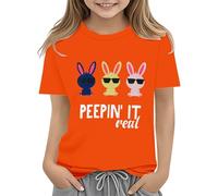 Easter Shirts for Toddler Boy Short Sleeve Tractor Bunny Tshirt for Kids Cotton Tee Tops 2 13 Years Glitter Shirt Girls Blue, Colore: arancione., 8-9 Jahre