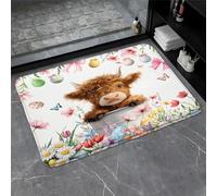 Easter Spring Highland Cow Eggs Rabbit Bunny Flower Rustic Western Cute Cattle Cow Funny Flower Art Printed Tappeti Da Bagno Asciugatura Rapida Zerbino Ingresso Tappeto Da Bagno 40X60Cm
