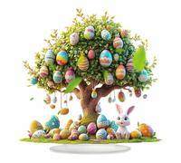 Easter Table Decor, Rabbit Egg Centerpiece, Acrylic Spring Tree, 2D Flat Easy to Setup Sturdy Material Lightweight Portable for Indoor, 10.04x9.84x3.15 Inches