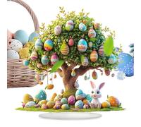Easter Table Decorations, Rabbit Egg Tree Centerpiece, 10.04x9.84in 2D Easter Acrylic Ornament, Colorful Eggs Bunny Tree Sign, Home Spring Holiday Decor