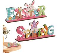 Easter Table Sign, Spring Decor Bunny Gnome Wooden Sign, Colorful Letter Centerpieces, 2 x Fun Desk & Mantle Decor 3,77" for Home & Holiday Celebrations