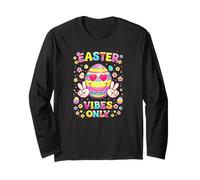 Easter Vibes Only Cool Bunny Egg Divertenti per Bambini Adolescenti Hippie Maglia a Manica
